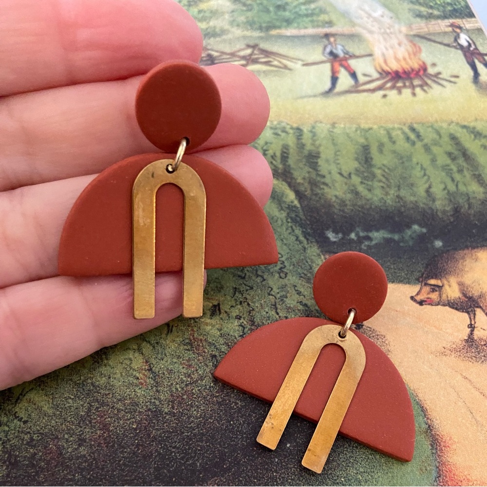 Geometric Polymer Clay And Brass Statement Earrin… - image 4